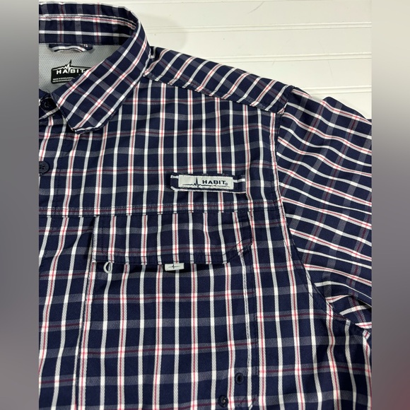 Habit Men’s Short Sleeve Plaid Shirt Button Up Size XL Solar Factor Hiking Camp - Picture 10 of 16